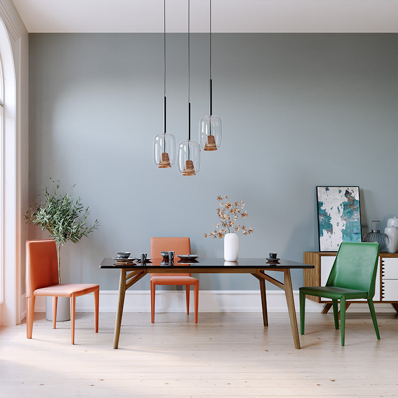 Mesa de comedor rectangular contemporánea mesa de vidrio templado transparente con 4 patas