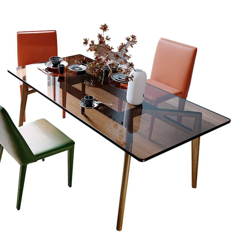 Mesa de comedor rectangular contemporánea mesa de vidrio templado transparente con 4 patas