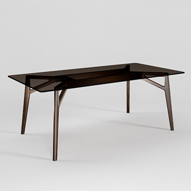 Mesa de comedor rectangular contemporánea mesa de vidrio templado transparente con 4 patas