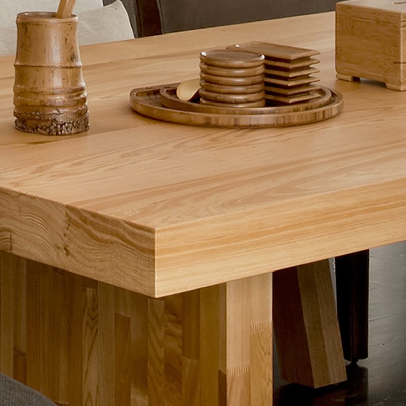 Rectangle Casual Dining Table Brown Tone Fixed Table with Pinewood Solid Wood