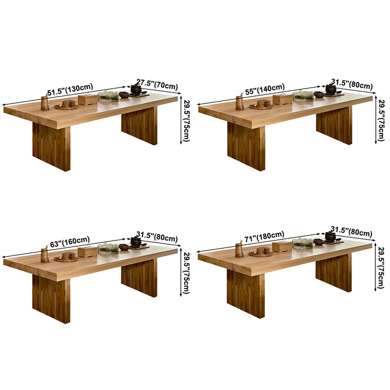 Rectangle Casual Dining Table Brown Tone Fixed Table with Pinewood Solid Wood