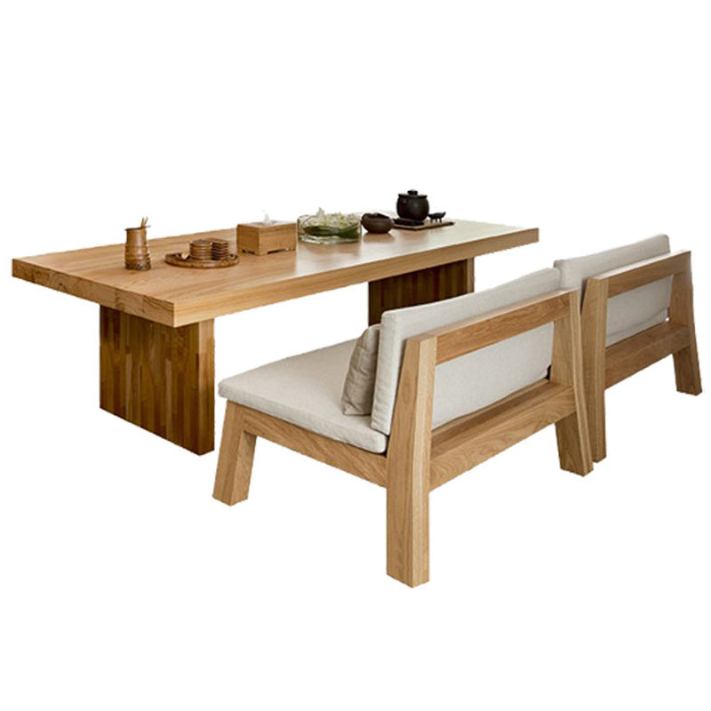 Rectangle Casual Dining Table Brown Tone Fixed Table with Pinewood Solid Wood