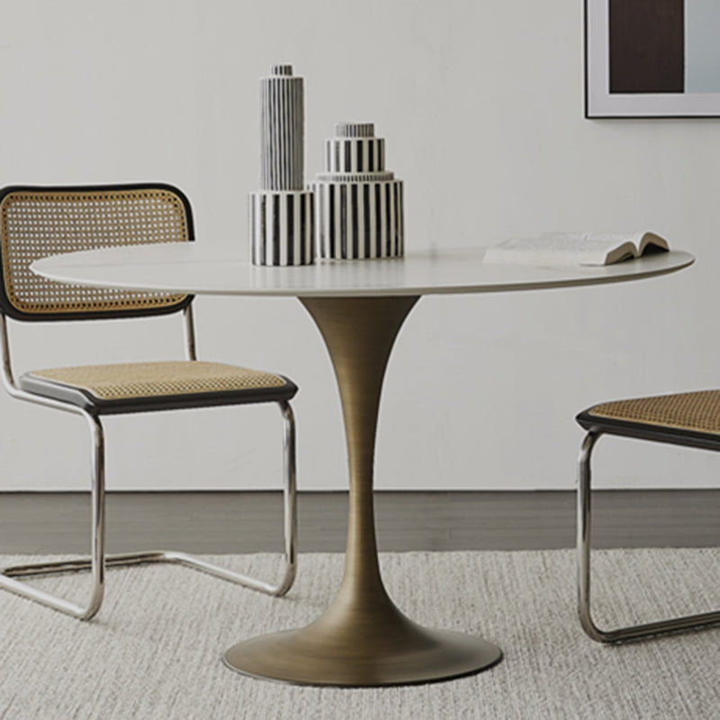 Contemporary Round Dining Table Sintered Stone Table with Brass Tulip Base