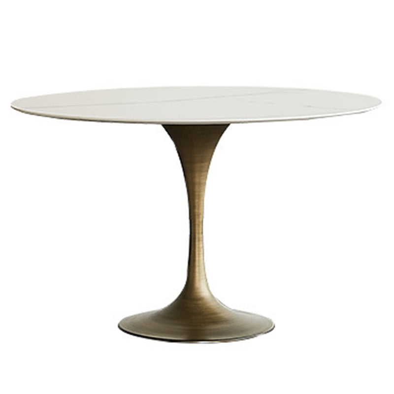 Contemporary Round Dining Table Sintered Stone Table with Brass Tulip Base