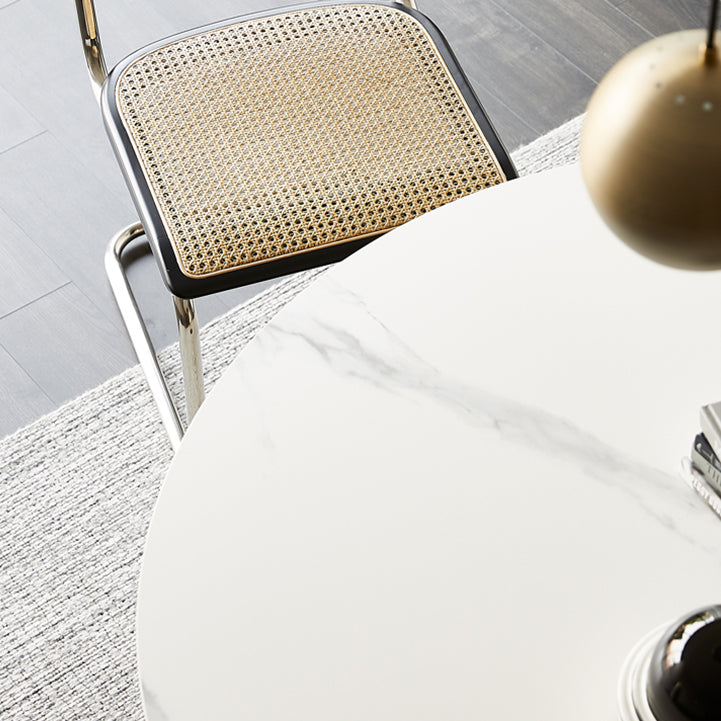 Contemporary Round Dining Table Sintered Stone Table with Brass Tulip Base