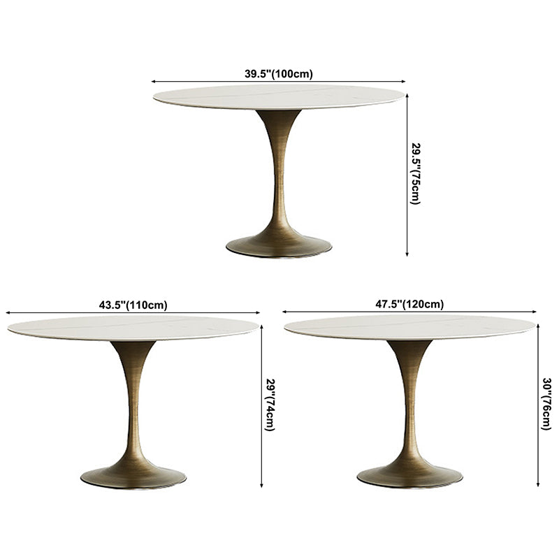Contemporary Round Dining Table Sintered Stone Table with Brass Tulip Base