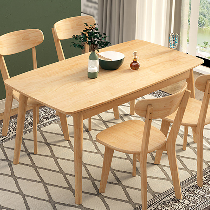Modern Rubberwood Solid Wood Dining Table Brown Rectangle Table with 4 Legs for Home