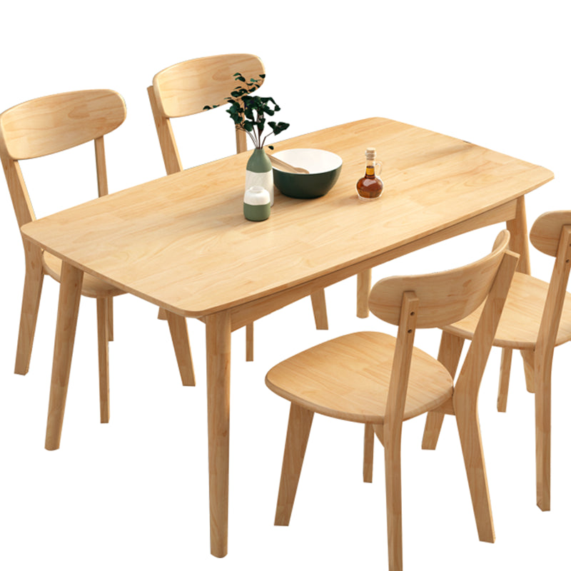 Modern Rubberwood Solid Wood Dining Table Brown Rectangle Table with 4 Legs for Home