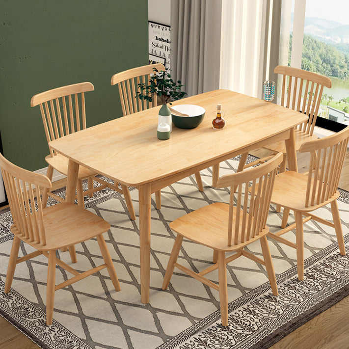 Modern Rubberwood Solid Wood Dining Table Brown Rectangle Table with 4 Legs for Home