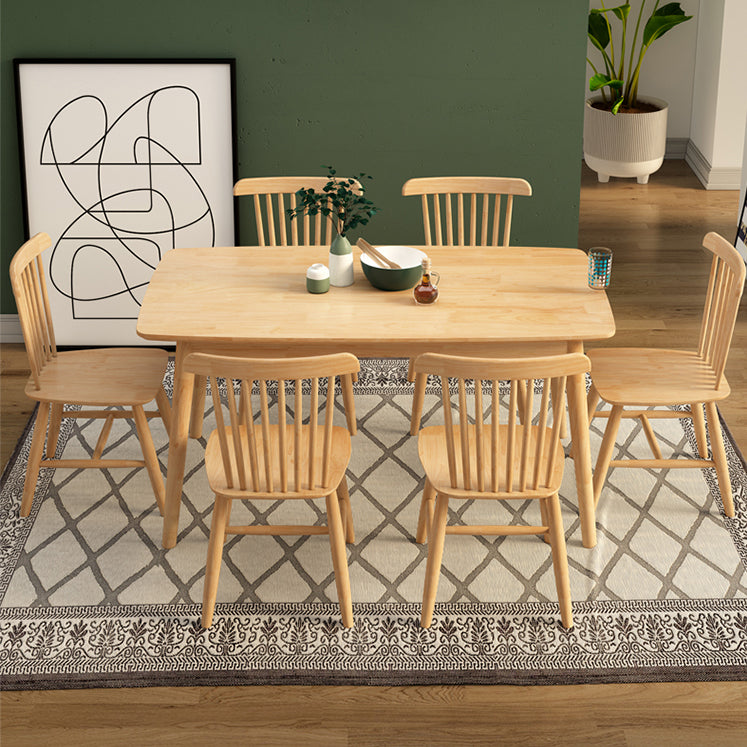 Modern Rubberwood Solid Wood Dining Table Brown Rectangle Table with 4 Legs for Home