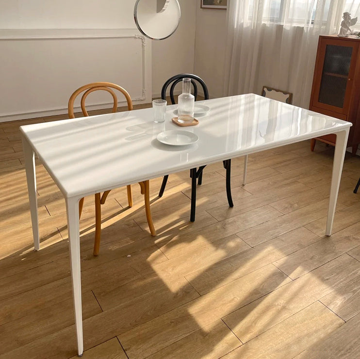 Contemporary Rectangle Dining Table Sintered Stone Dining Table with 4 White Legs