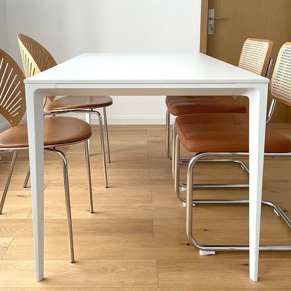 Contemporary Rectangle Dining Table Sintered Stone Dining Table with 4 White Legs