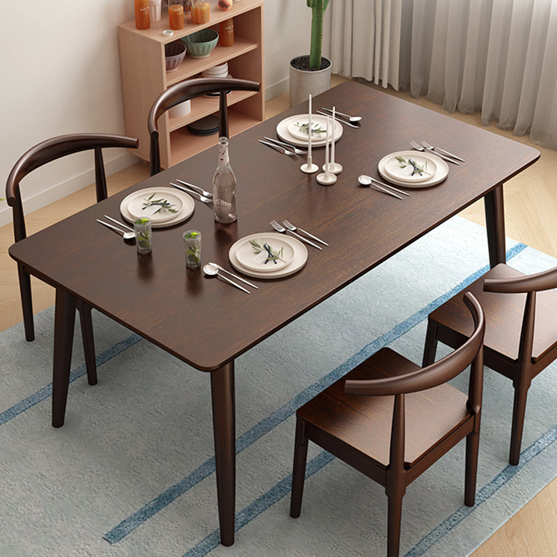 Rechthoek Moderne eettafel Bruine vaste tafel met rubberwood massief hout