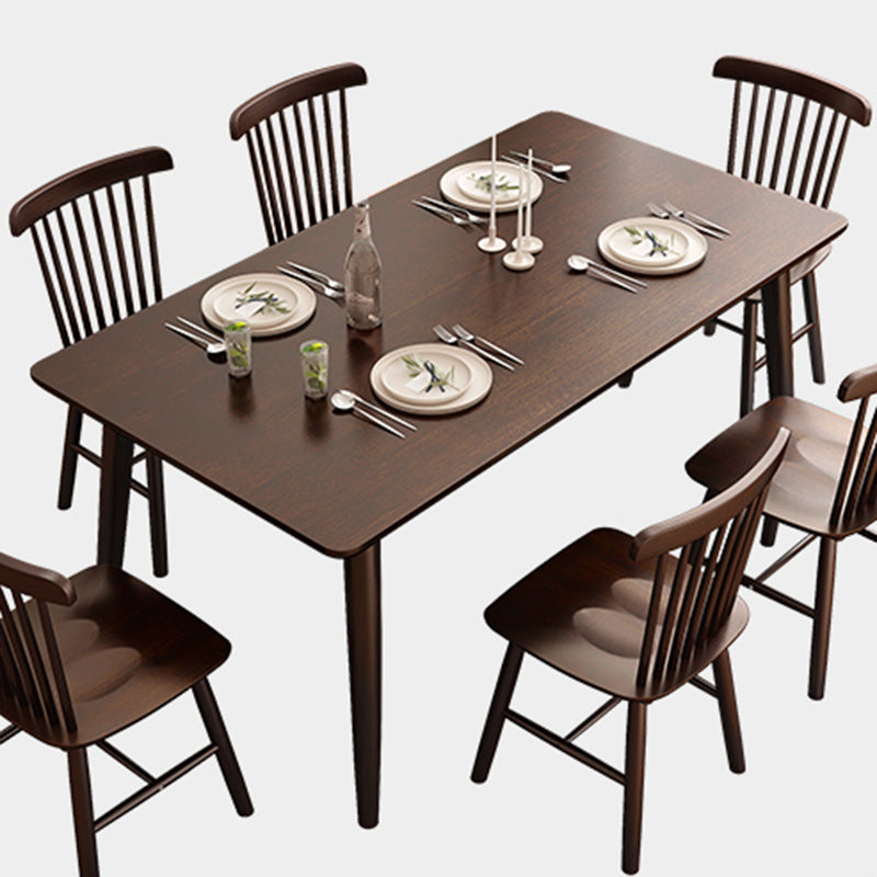 Rechthoek Moderne eettafel Bruine vaste tafel met rubberwood massief hout
