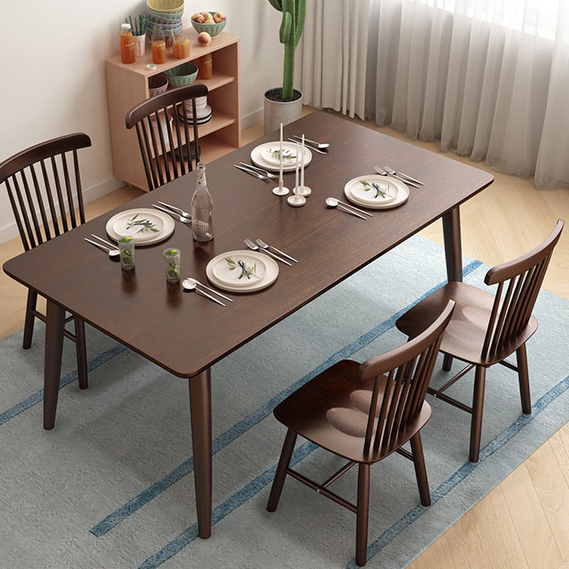 Rechthoek Moderne eettafel Bruine vaste tafel met rubberwood massief hout