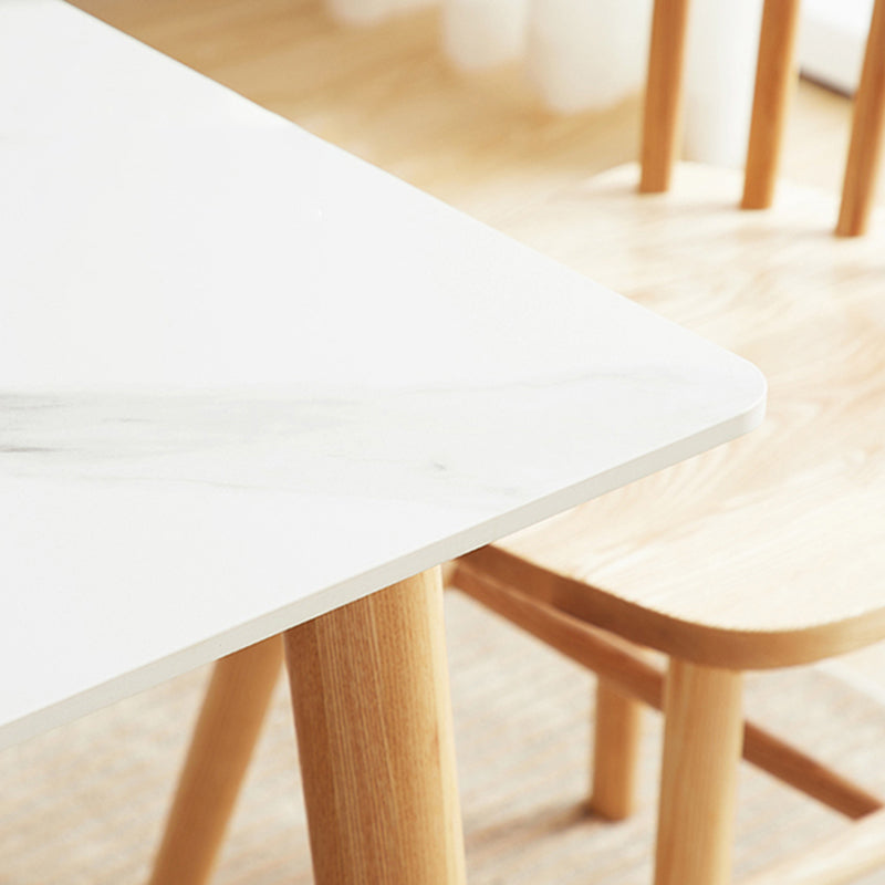 Modern Sintered Stone Top White Dining Table Rectangle Standard Dining Table with 4 Legs Base