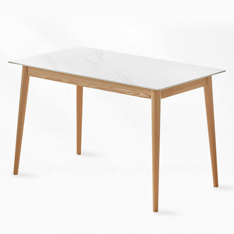 Modern Sintered Stone Top White Dining Table Rectangle Standard Dining Table with 4 Legs Base