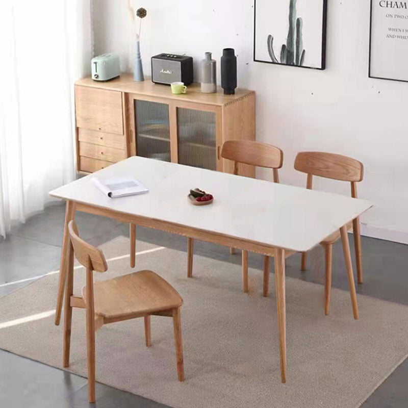 Modern Sintered Stone Top White Dining Table Rectangle Standard Dining Table with 4 Legs Base