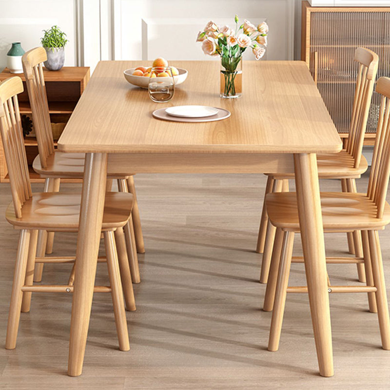 Table à manger en bois massif moderne table rectangle marron avec 4 jambes pour un usage domestique