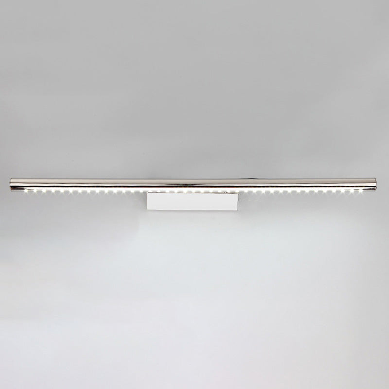 1-Light Linear Shade Wall Sconce Modern Simple Style Mirror Wall Lighting in Silver