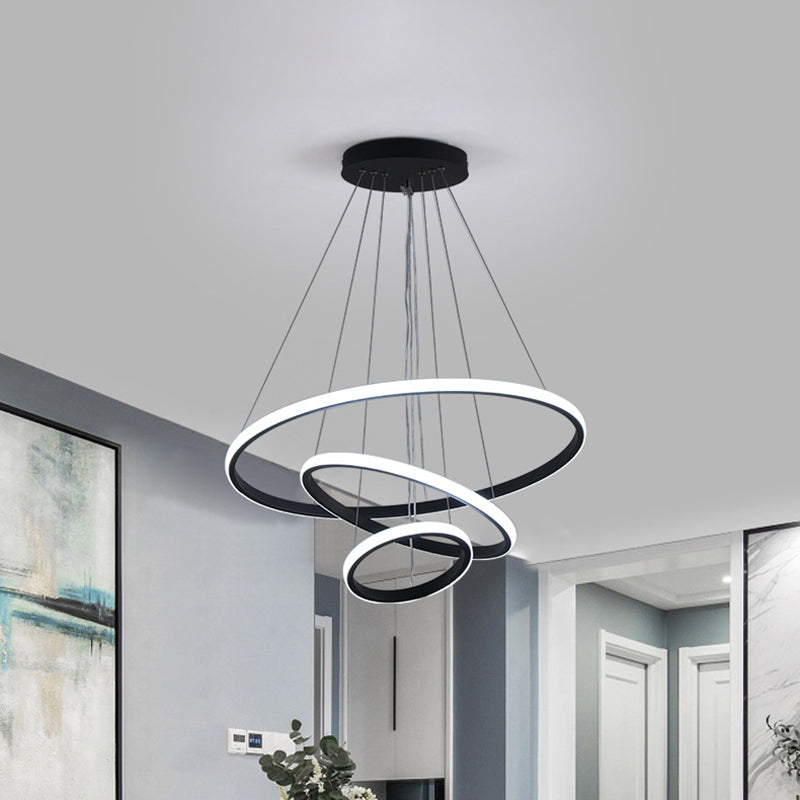 Luces colgantes de metal de estilo colgante de múltiples capas de 3 luces en negro