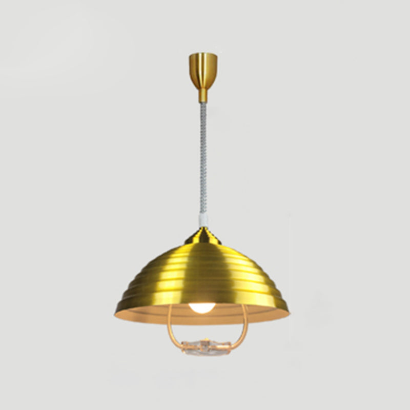 1-Licht-Hanglampe, moderne, gerippte Kuppelschatten-Metall-Anhänger Licht für Wohnzimmer