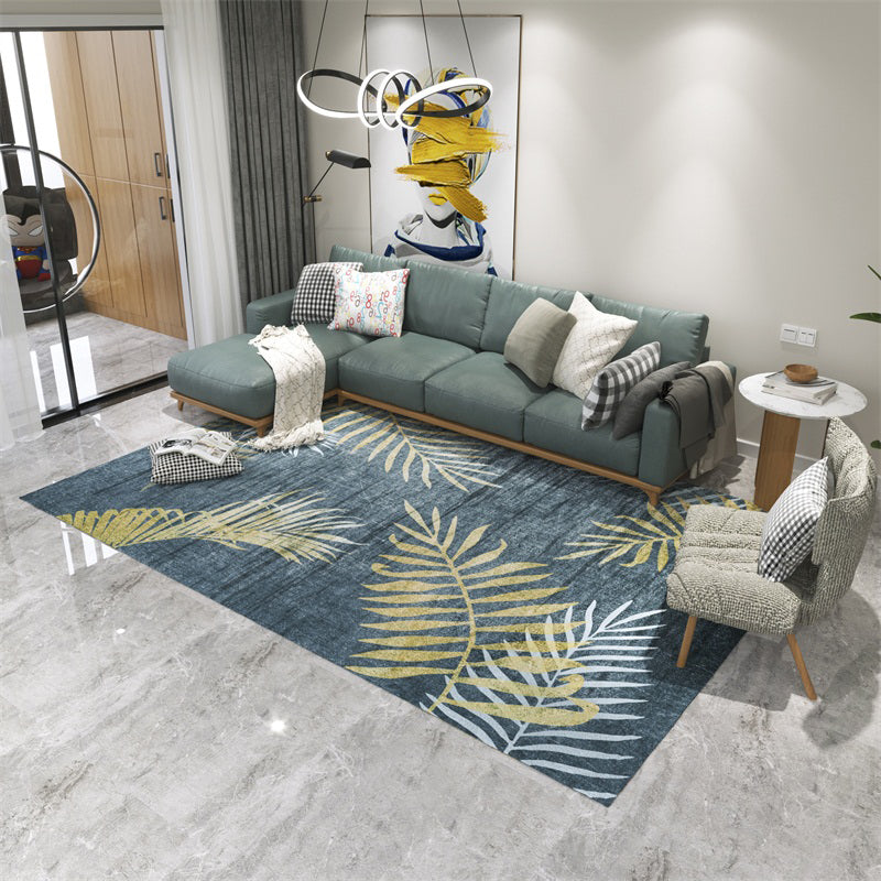 Multicolor Plants Print Area Rug Polyester Carpet Modern Non-Slip Backing Indoor Rug for Home Decor