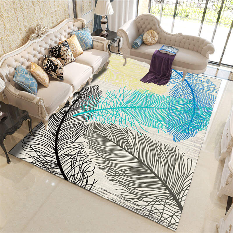 Light Color Feather Area Rug Polyester Carpet Modern Non-Slip Backing Indoor Rug for Home Decor