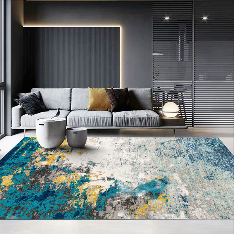 Grey Tone Ink Traces Rug Polyester Carpet Casual Anti-Slip Backing Indoor Rug for Home Decoration