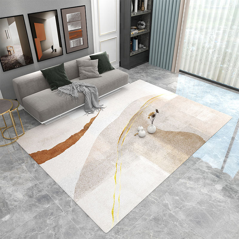 White Tone Nordic Area Carpet Polyester Color Blooming Rug Non-Slip Backing Carpet for Home Decor