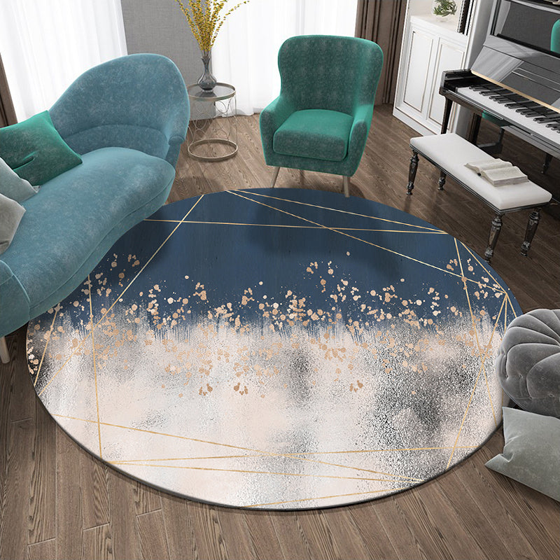 Round Multicolor Casual Indoor Rug Polyester Ink Traces Rug Non-Slip Backing Indoor Rug for Bedroom