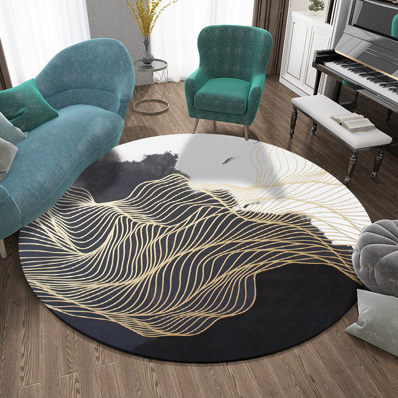 Round Multicolor Casual Indoor Rug Polyester Ink Traces Rug Non-Slip Backing Indoor Rug for Bedroom