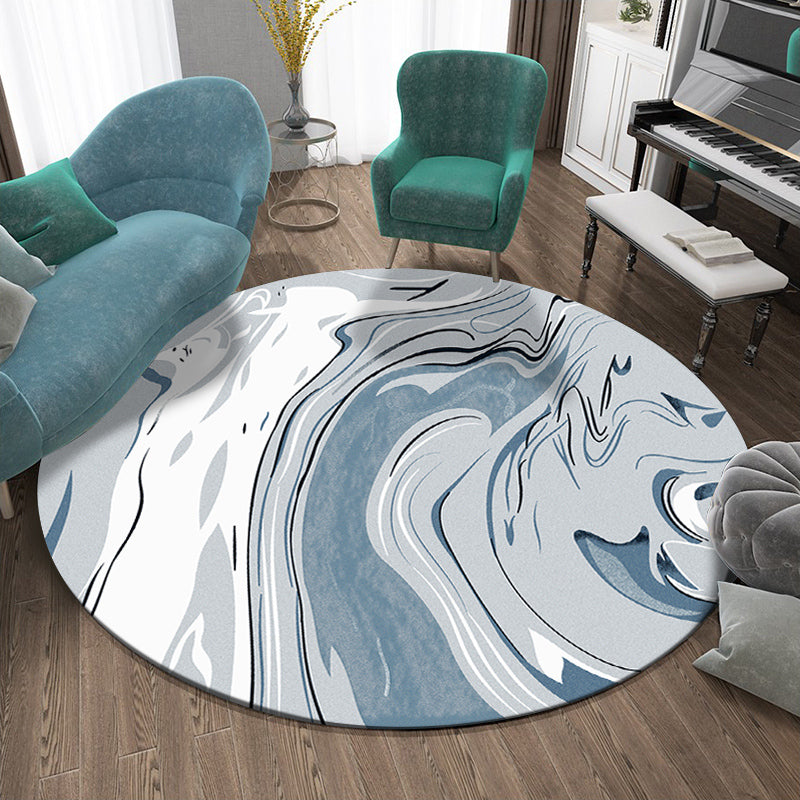 Round Multicolor Casual Indoor Rug Polyester Ink Traces Rug Non-Slip Backing Indoor Rug for Bedroom