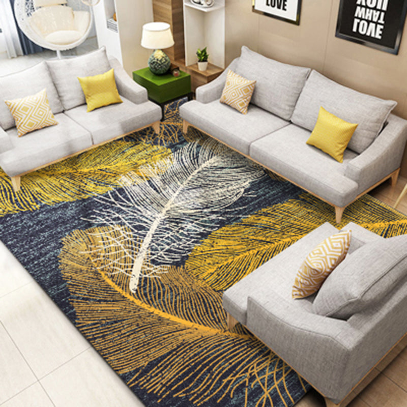 Solid Color Modern Indoor Rug Polyester Feather Print Carpet Non-Slip Backing Rug for Home Decor