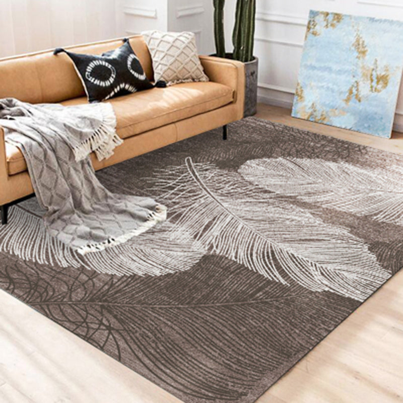 Solid Color Modern Indoor Rug Polyester Feather Print Carpet Non-Slip Backing Rug for Home Decor