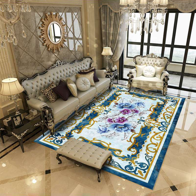 Funky Floral Print Rug Marble Effect Carpet Polyester Anti-Slip Backing Carpet for Living Room