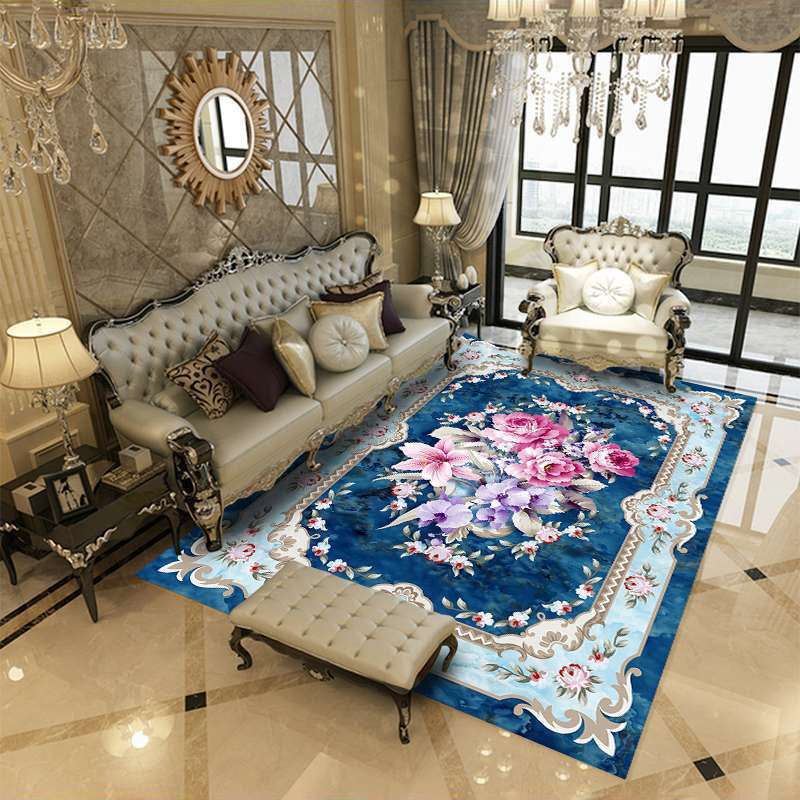 Funky Floral Print Rug Marble Effect Carpet Polyester Anti-Slip Backing Carpet for Living Room