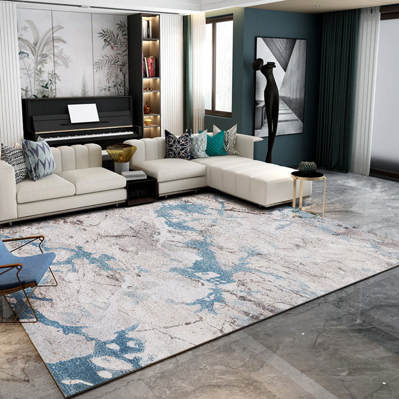 Minimalist Color Rendering Rug White Tone Polyester Area Carpet Stain Resistant Rug for Living Room