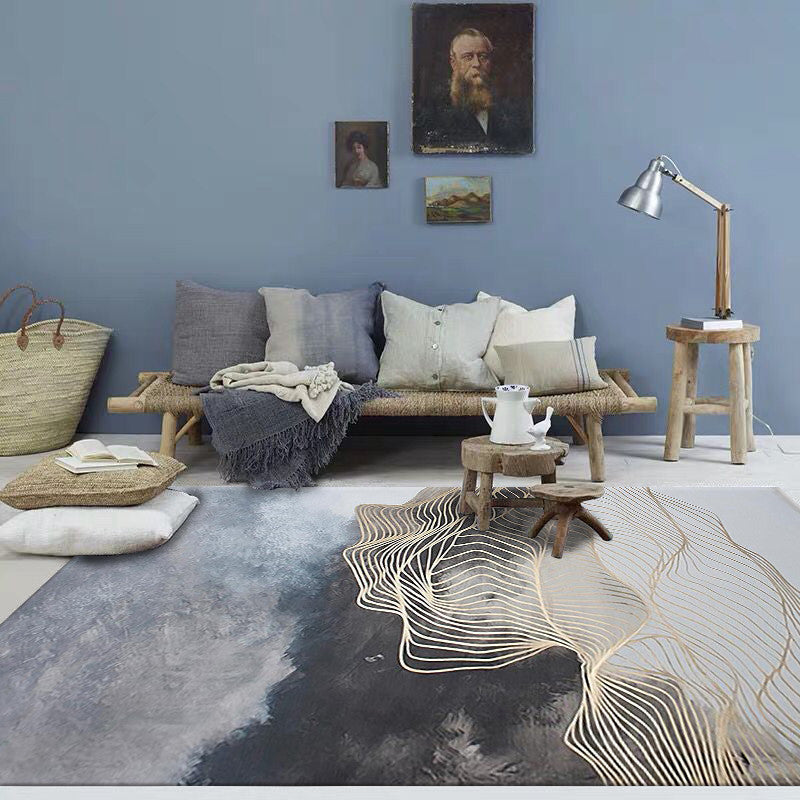 Color Mixed Relaxing Carpet Polyester Abstract Lines Indoor Rug Anti-Slip Backing Rug for Home Decor