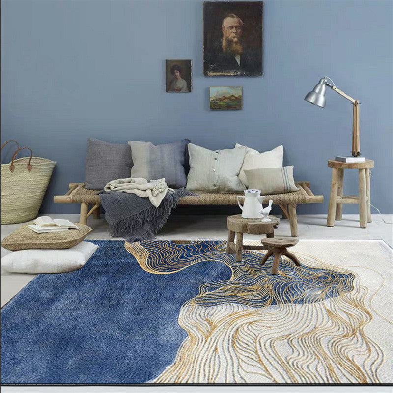 Color Mixed Relaxing Carpet Polyester Abstract Lines Indoor Rug Anti-Slip Backing Rug for Home Decor