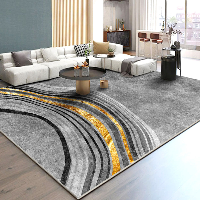 Minimalist Abstract Printed Rug Gray Tone Polyester Area Carpet Non-Slip Backing Rug for Bedroom