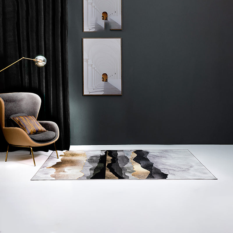 Simplicity Abstract Ink Printed Rug Gray Tone Polyester Area Carpet Easy Care Rug for Living Room