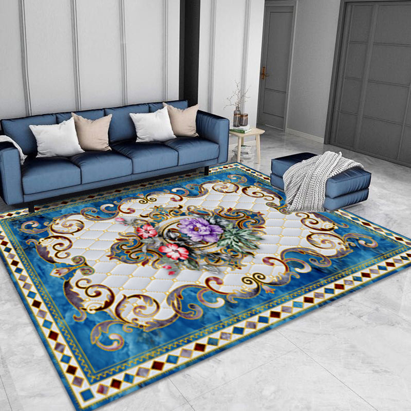 luxury European Style Rug Classic Floral Print Carpet Polyester Anti-Slip Backing Rug for Home Decor