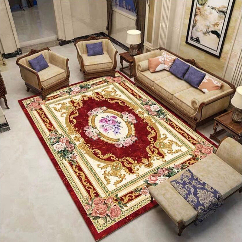 luxury European Style Rug Classic Floral Print Carpet Polyester Anti-Slip Backing Rug for Home Decor