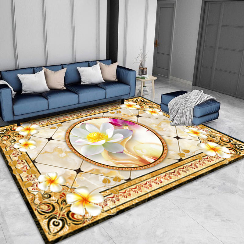 luxury European Style Rug Classic Floral Print Carpet Polyester Anti-Slip Backing Rug for Home Decor