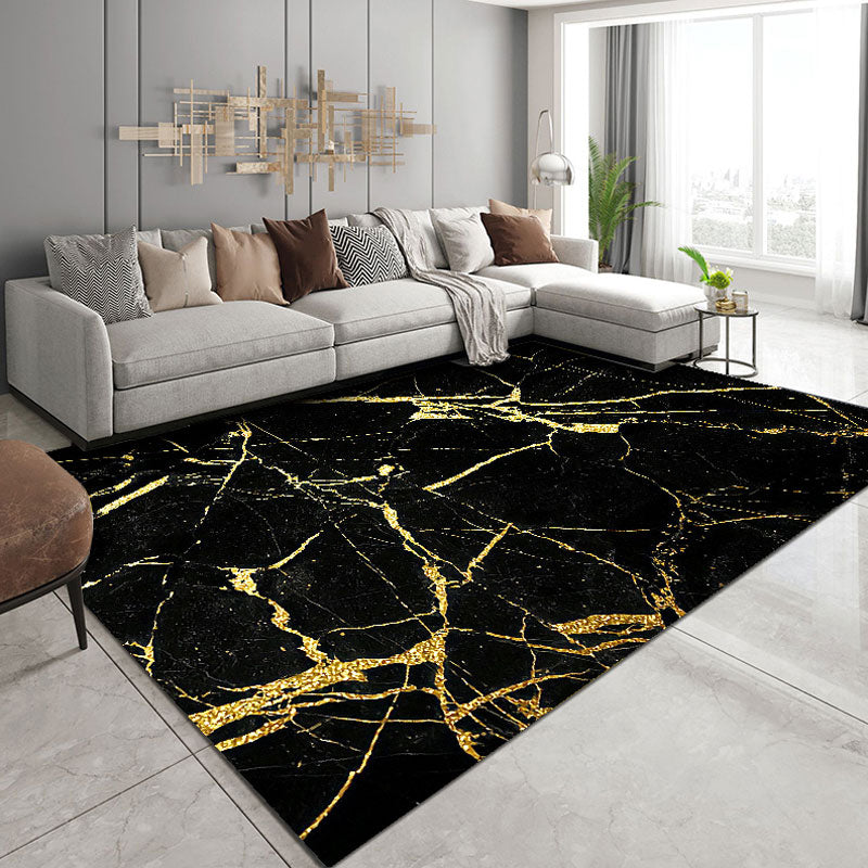 Grey Tone Modern Area Rug Polyester Marbling Print Rug Non-Slip Backing Indoor Rug for Living Room