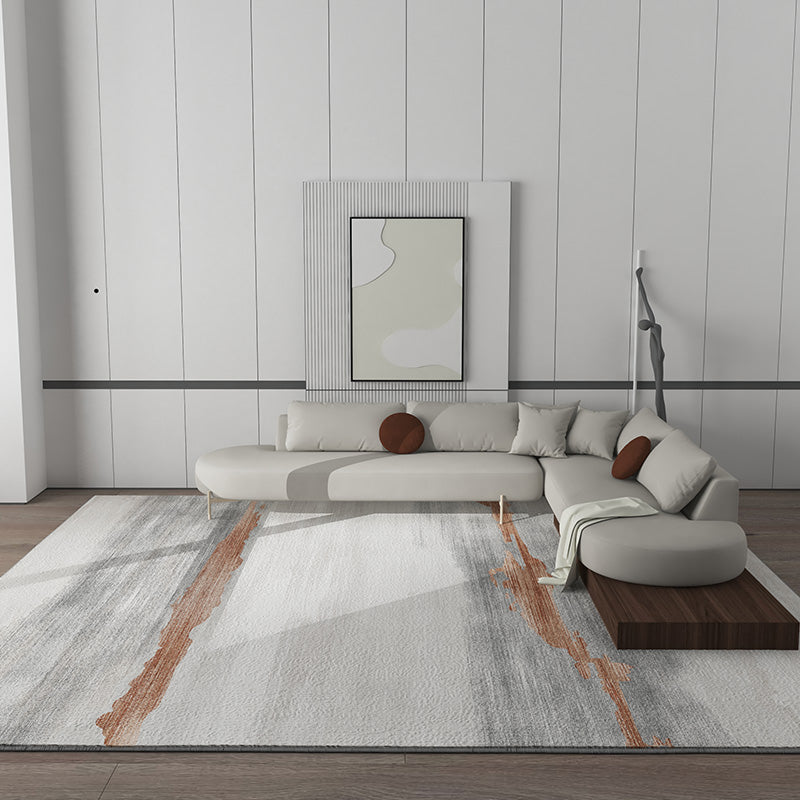 Grey Tone Nordic Area Rug Polyester Blooming Effect Rug Non-Slip Backing Indoor Rug for Living Room