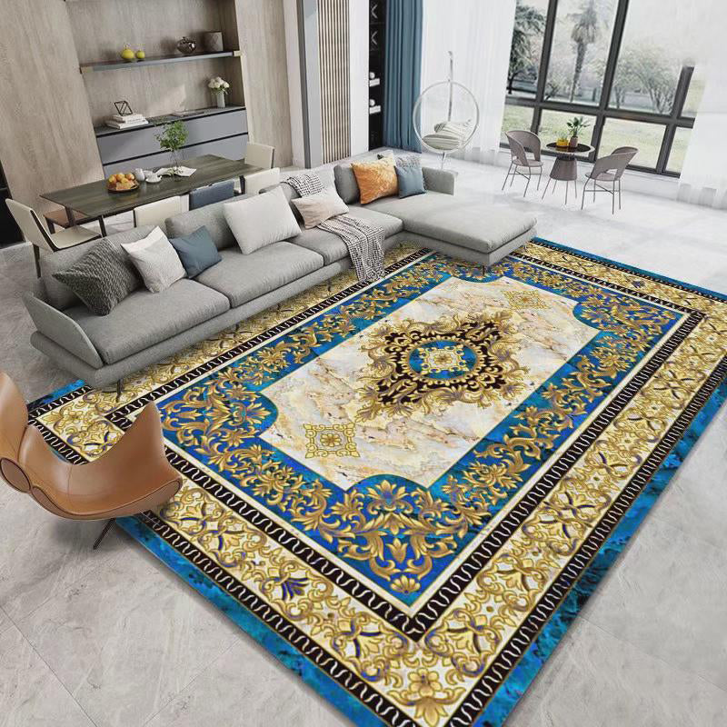 Modern European Style Rug Colorful Glam Floral Print Carpet Anti-Slip Backing Rug for Home Decor