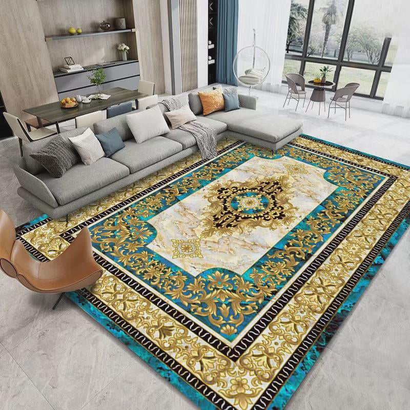 Modern European Style Rug Colorful Glam Floral Print Carpet Anti-Slip Backing Rug for Home Decor