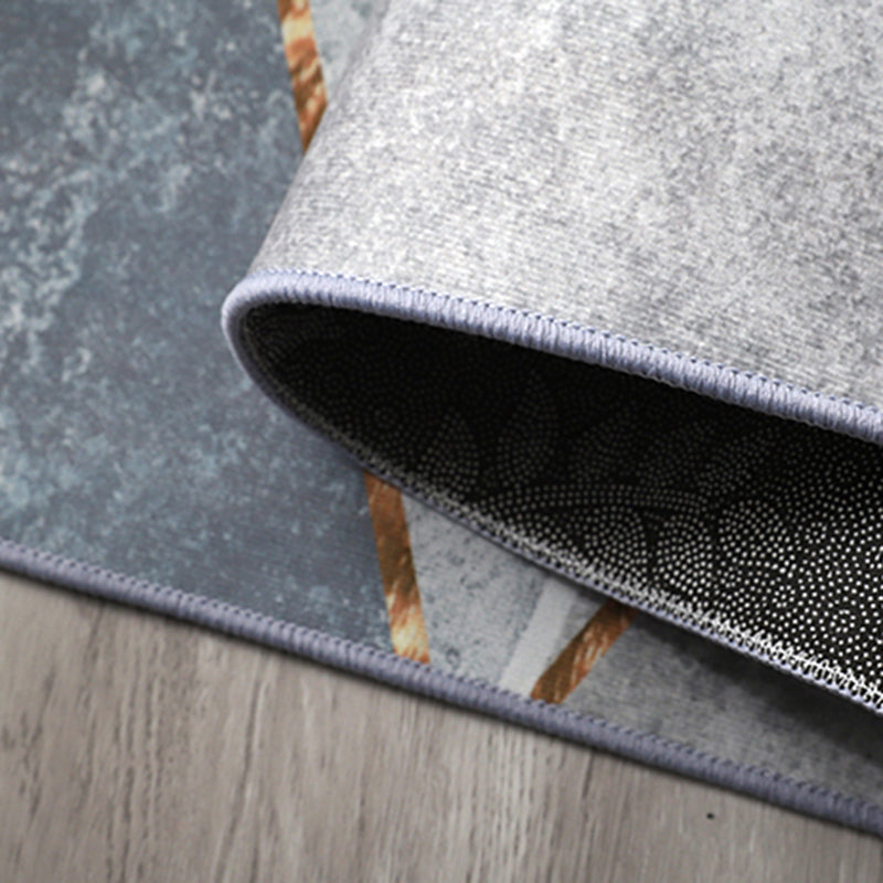 Blue Tone Modern Indoor Rug Polyester Abstract Print Carpet Non-Slip Backing Rug for Home Decoration